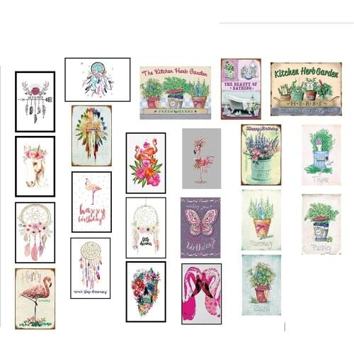 Flower And Plants Metal Sign Plaque Flamingos Tin Plate Poster Girls Bedroom Garden Shop Wall Decor Classical Retro Painting