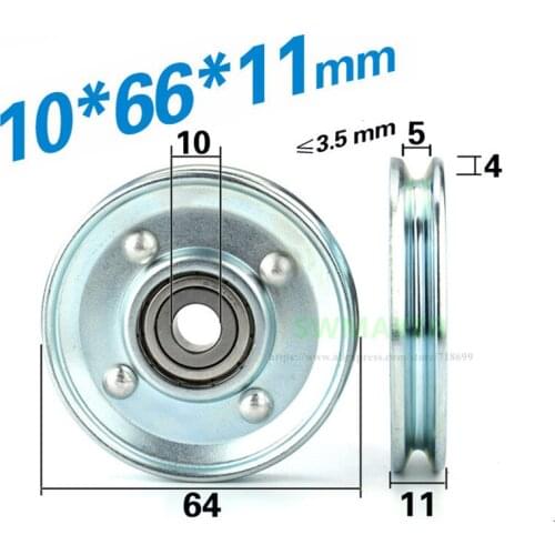 SWMAKER 10pcs U 10*66*11mm 66mm elevator door metal hanging wheel, groove V slot U roller, wire rope wheel, 6200 bearing