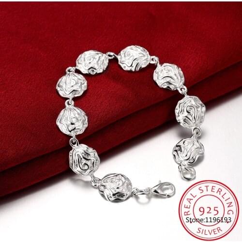 Fashion Rose Flower Bracelet For Women Jewelry Trendy 925 Sterling Silver Bracelets Lady Christmas Gift Female Silver Bijoux