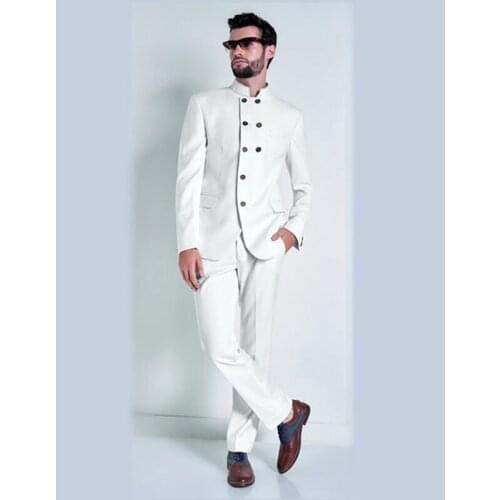 2020 New Special Design Stand Collar White Men Suits Mens Formal Party Prom Wear Cool Men Tuxedos Slim (Jacket+Pants+Tie)