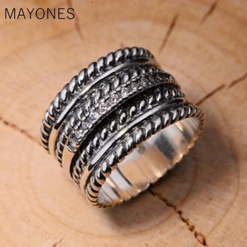 925 sterling silver ring retro Thai silver wide version twisted pattern personality mens sterling silver ring