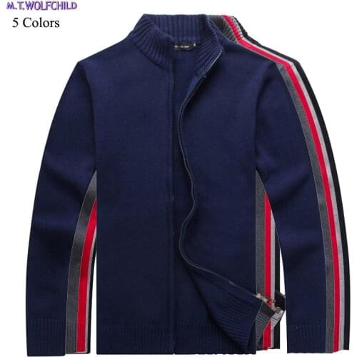 Good quality 2018 Autumn Mens long sleeve stand-collar knitted sweaters 100% cotton mens zipper cardigan knitting coats