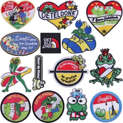 Oeteldonk Iron on Patches for Clothing Embroidered Jackets Appliques DIY Frog Festival Sew Cute Patch Stripes on Clothes Set