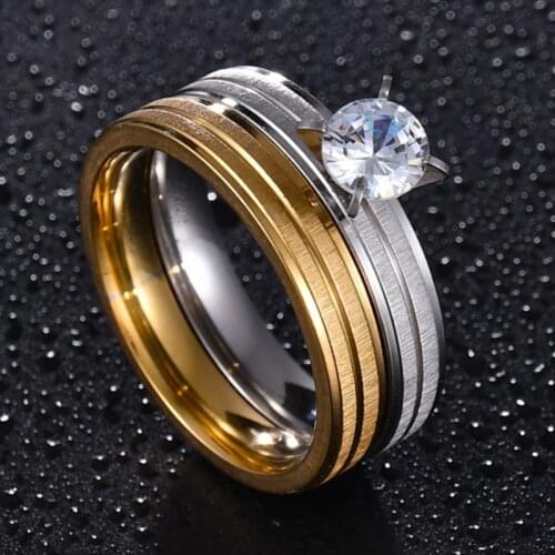 New Korean Luxury Crystal Rings for Women Punk Trendy Gold Silvery Rainstone Wedding Jewelry Party Couple Rings