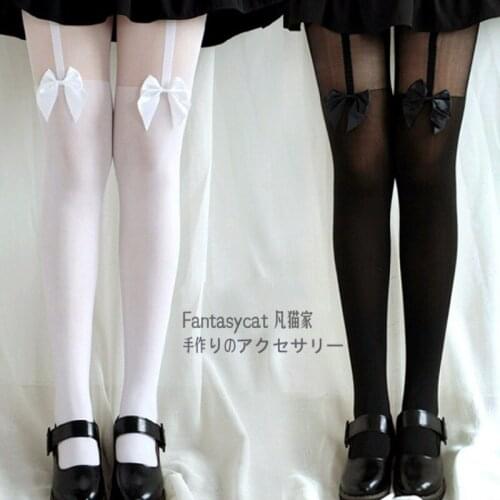New Sexy Women Lady Soft Black Tights Cute Mock Bow Suspender Tattoo Sheer Stockings Pantyhose Hosiery