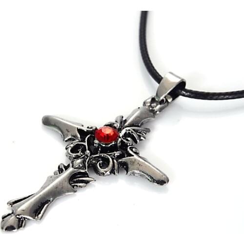 Wholesale Waxy code with Red crystal unique designed slide cross charm for Necklaces & Pendants For Men Fashion Mens Necklace