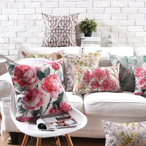 Wholesales Pillow Cover Vintage Shabby Chic Pink Floral Cushion Cover Lily Poney Home Decorative Pillow Case 45x45cm/30x50cm