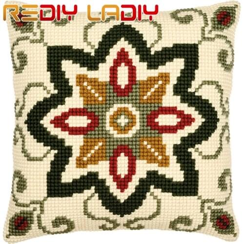 DIY Cross Stitch Cushion Front Mandala Pattern Pillows Chunky Cross-Stitch Kits 100% Acrylic Yarn Pillow Case Home Decor Crafts