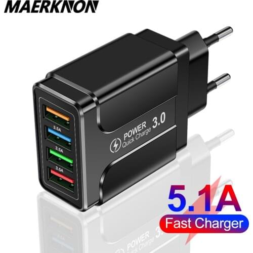 USB Charger QC 3.0 Fast Charging Wall Adapter For iPhone 11 X Samsung Xiaomi Huawei 4 Ports EU US UK Plug Quick Wall Chargers