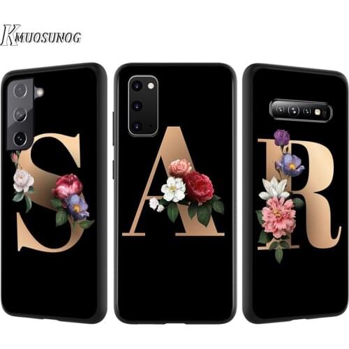 Silicone Cover Letter Alphabet Flowers For Samsung Galaxy S21 S20 FE Ultra S10 S10E Lite S9 S8 S7 Edge Plus Phone Case