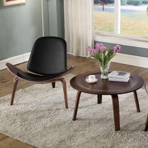 Modern Nordic Style Three-Legged Shell Chair Ash Plywood Fabric Upholstery Living Room Chair Furniture Modern Lounge Shell Chair