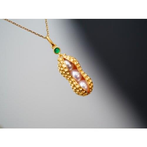 SX412 Solid 18K Yellow Gold Nature Green Emerald 4.5-5mm Akoya Pearls Pendants Necklaces for Women Fine Jewelry for Women Gifts