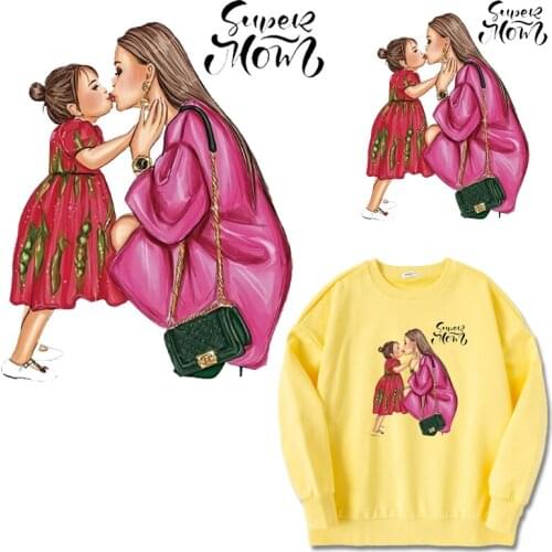 Pulaqi Super Mom Iron On Patches Stripes For Clothing Heat-Sensitive T shirt Stickers Mom Girl Fashion Clothes Ironing Appliques