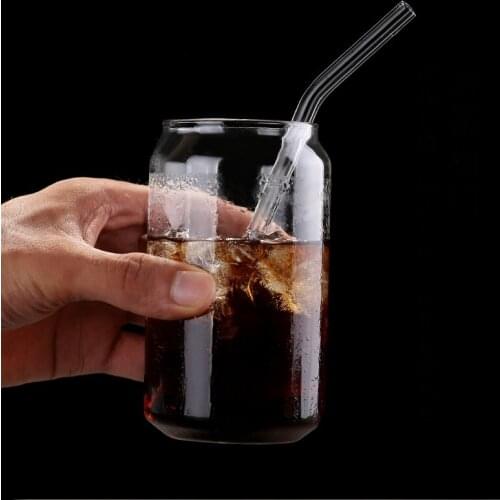 Handmade Heat-Resistant Glass Cup For Juice Cooktail Liquor with Straw 400ML/500ML