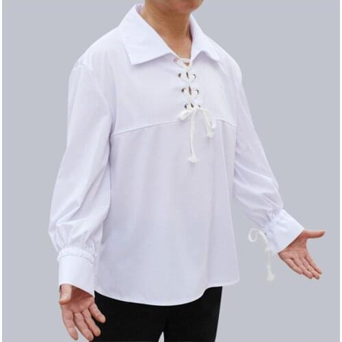 2019 Adult Men Medieval Renaissance Grooms Pirate tunic top Larp Costume lace up Shirt Middle Age Viking Cosplay Top S-2XL