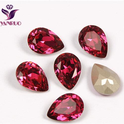 YANRUO 4320 Teardrop Fuchsia Diamond Ornaments Claw Crystals All for Needlework Sewn Rhinestones Glass Sewing Stones