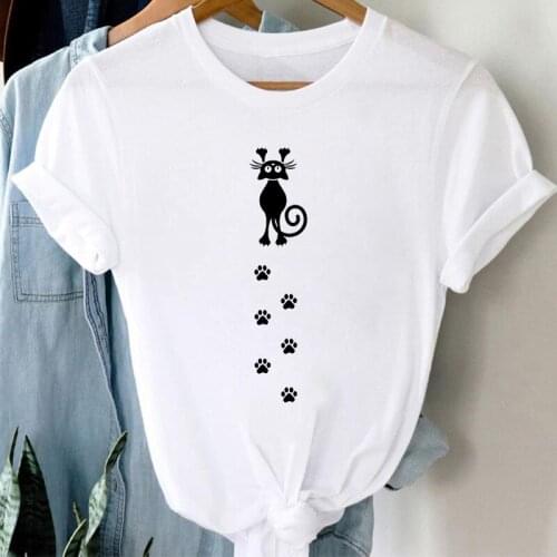 Women T-shirt cartoon Paw Cat print Ladies Tshirt short sleeve casual women tops graphic Female T-shirt Harajuku tee shirt femme