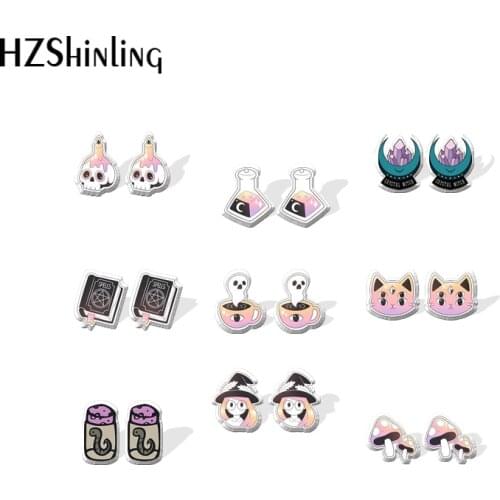 2021 New Witchy Things Stud Earring Halloween Crystal Acrylic Resin Earrings Epoxy Handmade Jewelry Gifts Girl