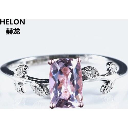 4x6mm Cushion Morganite Natural Diamonds Women Engagement Ring Solid 14k White Gold Solid 14k Rose Gold Leaf Romantic Unique