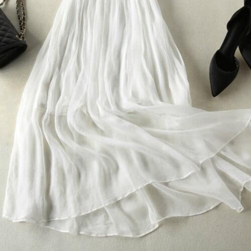 Real Silk Dress Women Long Summer Beach Dress Off Shoulder Ruffle Boho Dresses White Party Pleated Vestidos LWL1823