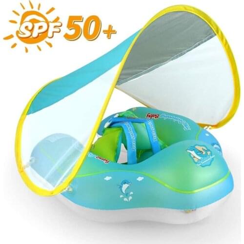 1pcs Outdoor Folding Awning Baby Lying Ring Blue-green PVC Material Sunscreen Sunshade Inflatable Childrens Swimming Ring