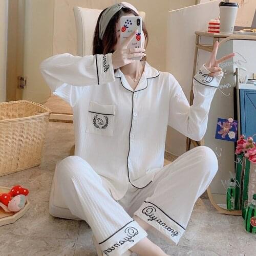 100% Cotton Long Sleeve Pajama Sets for Women Autumn Winter Sleepwear Suit Pyjamas Loungewear Homewear Pijama Mujer Home Clothes