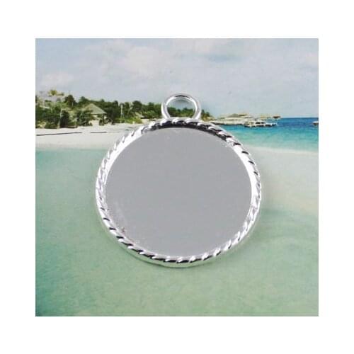 150Pcs 1" Silver Color plated Cabochon Settings Pendant Trays glue on bail picture frame Round Charms A13745SP