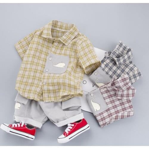 2020 Boys Clothes Summer Kids Baby Sets Clothes Casual Plaid T Shirt + Shorts Pants 2 Pcs Children Costume For 1 2 3 4 Years