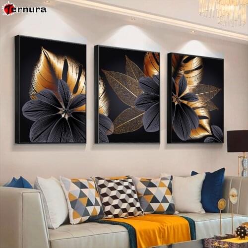 Abstract Grey Gold Leaves Diy square round drill diamond Painting Nordic Landscape art cross stitch embroidery rhinestones 3PCS