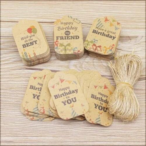 50tag50string white Paper Hang Tags Happy birthday gifts Wrapping Labels tag Vintage kraft Festival Products hang tag 5x3cm