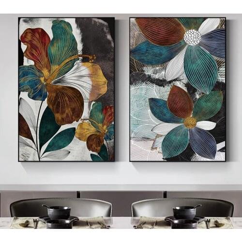 Abstract Flower Plant Wall Art Modern Home Decor Frameless Pictures for Living Room Leaves Paintings for Interior