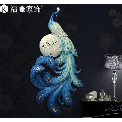 Large Peacock Wall Clock Luxury European Living Room Silent Clock Wall Creative 3d Creative Horloge Mural Home Decoration ZB6WC