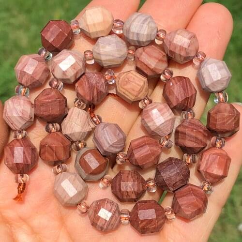 Natural Stone Faceted Red Wooden Jaspers Bead 8/10mm Loose Spacer Beads For Jewelry Making DIY Earrings Bracelet Necklace