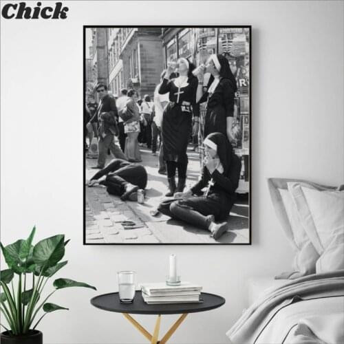 Rebellious Nuns Print Black And White Photography Poster Nuns Smoking Wall Art Picture Canvas Painting Home Room Wall Decor