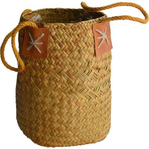 Flower Baskets Collapsible Multifunction Hand-woven Home Decor Hand-Woven-Medium+Ellipse_Big For Garden Nordic Style Straw Woven