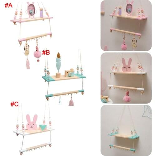 Wooden Rope Swing Wall Hanging Plant Flower Pot Tray Children Bedroom Rack Shelve Wall Shelf Sundries Storage Home Decoration