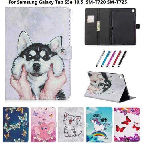 For Samsung Galaxy Tab S5e Case 10.5 2019 SM-T720 SM-T725 Cute Puppy Cat Tablet Wallet Cover For Samsung Tab S5E 10 5 Funda +Pen