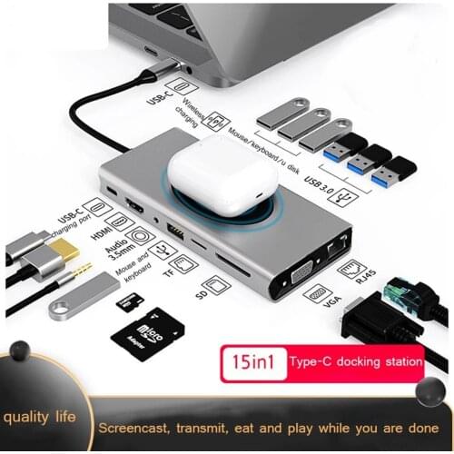 15in1 Type C HUB docking station USB C for Apple Samsung to HDMI compatible docking station power adapter for Huawei P30