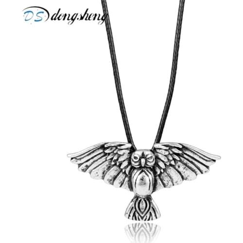 Dongsheng Norse Viking Owl Pendant Antique Silver Color Animal Bird Amulet Pendant Necklaces Viking Rope Chain Necklaces Gift