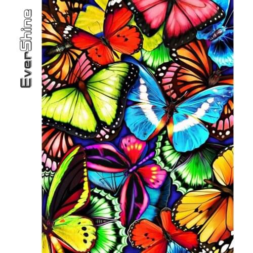 Evershine Diamond Mosaic Butterfly Cross Stitch 5D Diamond Painting Animal Picture Embroidery Full Square Round Home Decoration
