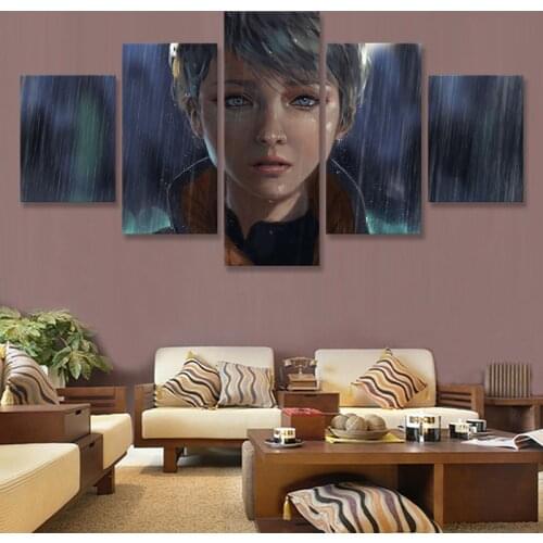Game Girl Detroit Become Human Wall Art Painting 5 Panels Posters and Prints Modular Paintings on The Wall