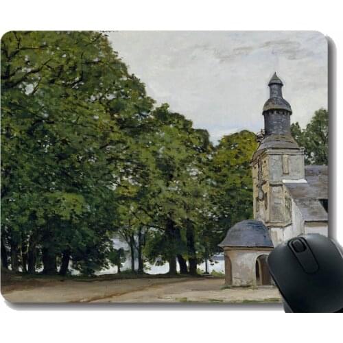Gaming Mouse Mat,Church tree painting Mouse Pad Stitched Border