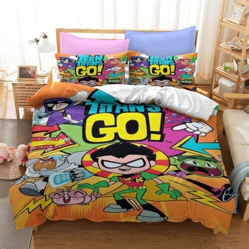 Cartoon Teen Titans Go Bedding Set Kids 3D Print Comforter Luxury Queen King Single Duvet Cover Set Home Textile Decor Modern