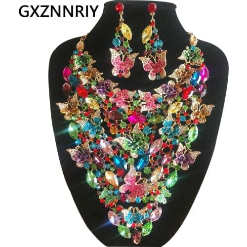 Butterfly Crystal Bridal Jewelry Sets for Women Rhinestone Wedding Gold Necklace and Earrings Set Party Jewellery Sets Gifts