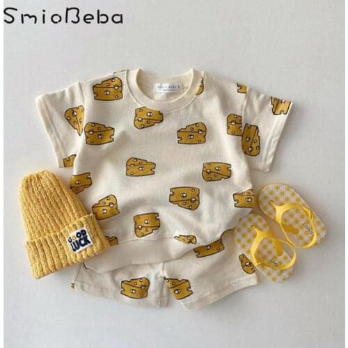 Korean Tulip 2pcs Sets Ins Baby Cute Cartoon Leisure Suit Summer Fashion Short Sleeve Tee Shirt PP Shorts Pants Two Piece Set