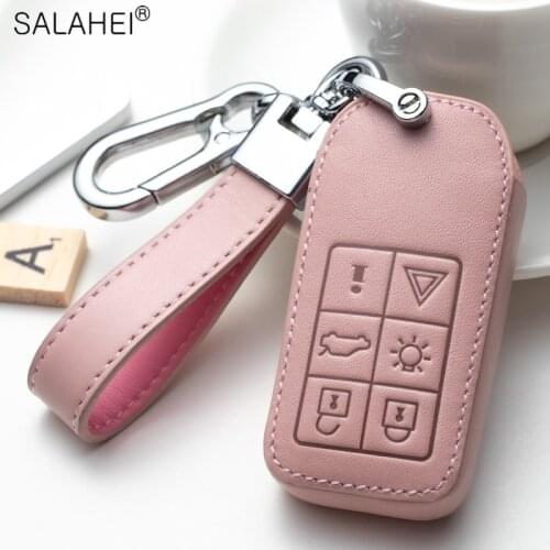 Leather Car Key Case Protection For Volvo C30 C70 S80 S60 S40 D5 V50 V70 XC70 XC90 5 6 Button Remote Fob Shell Cover Accessories