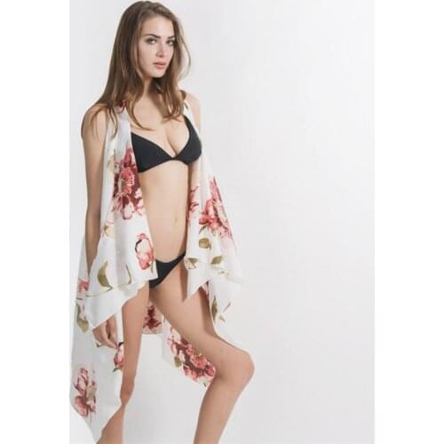 Summer womens veil bikini style womens clothing Variety gorgeous flower pattern beach bikini blouse sunscreen kimono cardigan