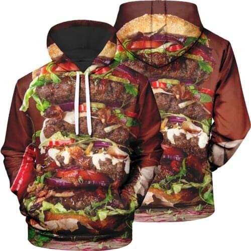 MenS Creative Burger Series Printed Sweatshirt 3D Food Temptation Top Durable and Comfortable Hoodie