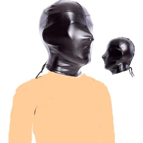 Soft PU Leather Hood Mask Blindfold ,Full Head Harness Restraints Mask, BDSM Bondage Gimp, Halloween Mask,Sex Toys For Couples