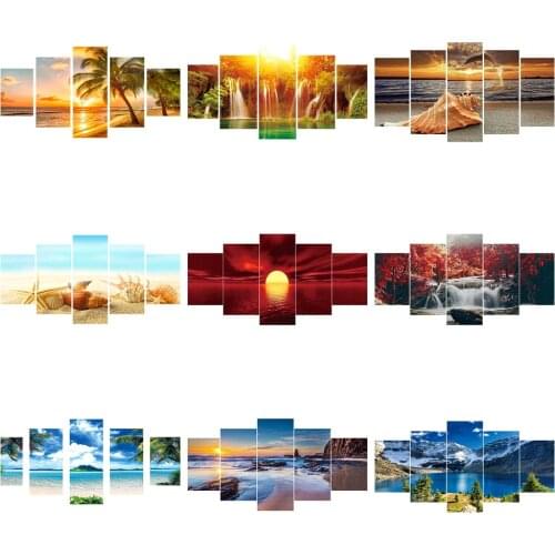 Seaside Sunset Diamond Painting DIY 5D Five Pieces Full Round Drill Landscape Series Diamond Painting Kit Home Decoration Gift